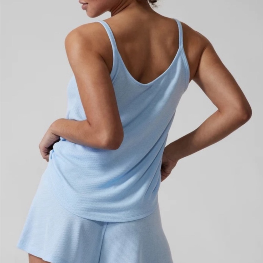 NWT Athleta Wind Down Sleep Cami Tank Top Waffle knit blue